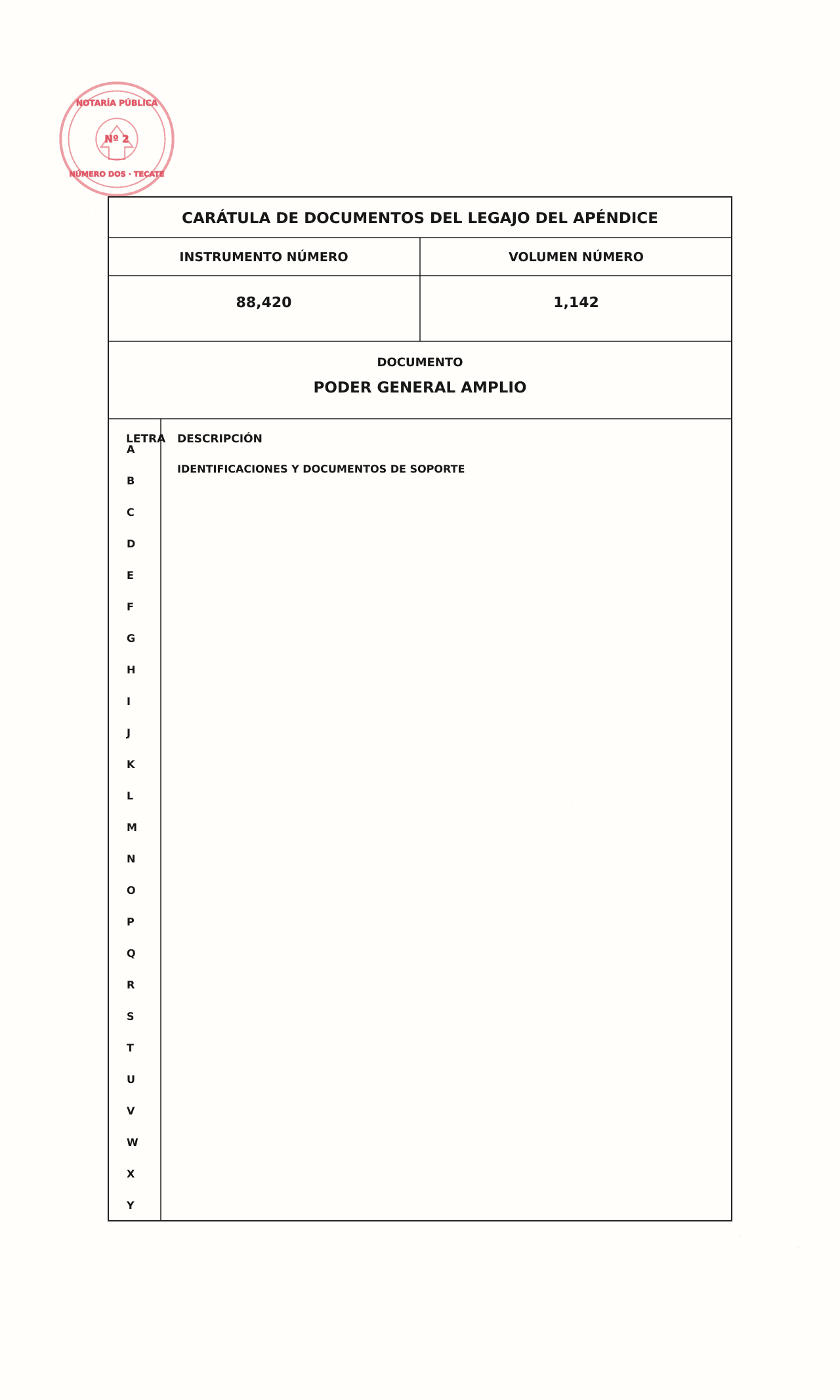Cuarta hoja de referencia con carátula del apéndice de un poder general notarial.